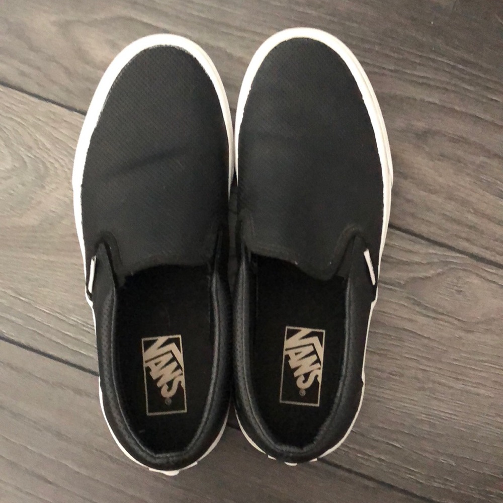 black faux leather vans